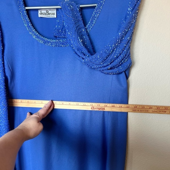 Mother Of The Bride Dress Size Medium Blue Iris Knee Length W Beading Jack Bryan - Picture 13 of 15